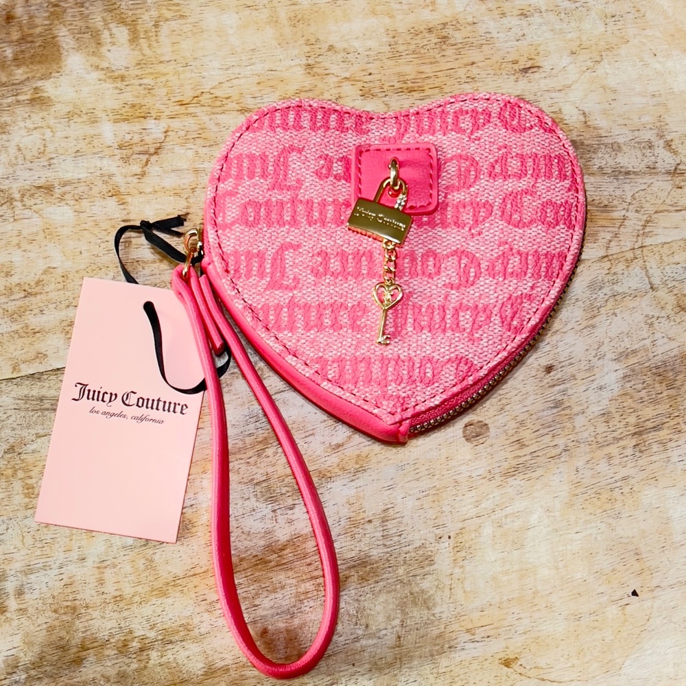 JUICY COUTURE PINK LEMONADE HEART ZIP AROUND WRISTLET COIN POUCH